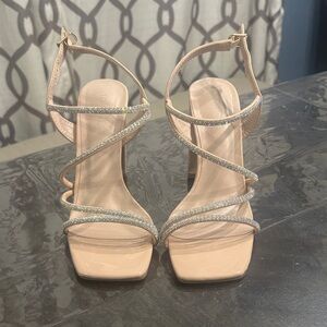 TOP Moda Blush Strappy Heels with Rhinestone Wraps
